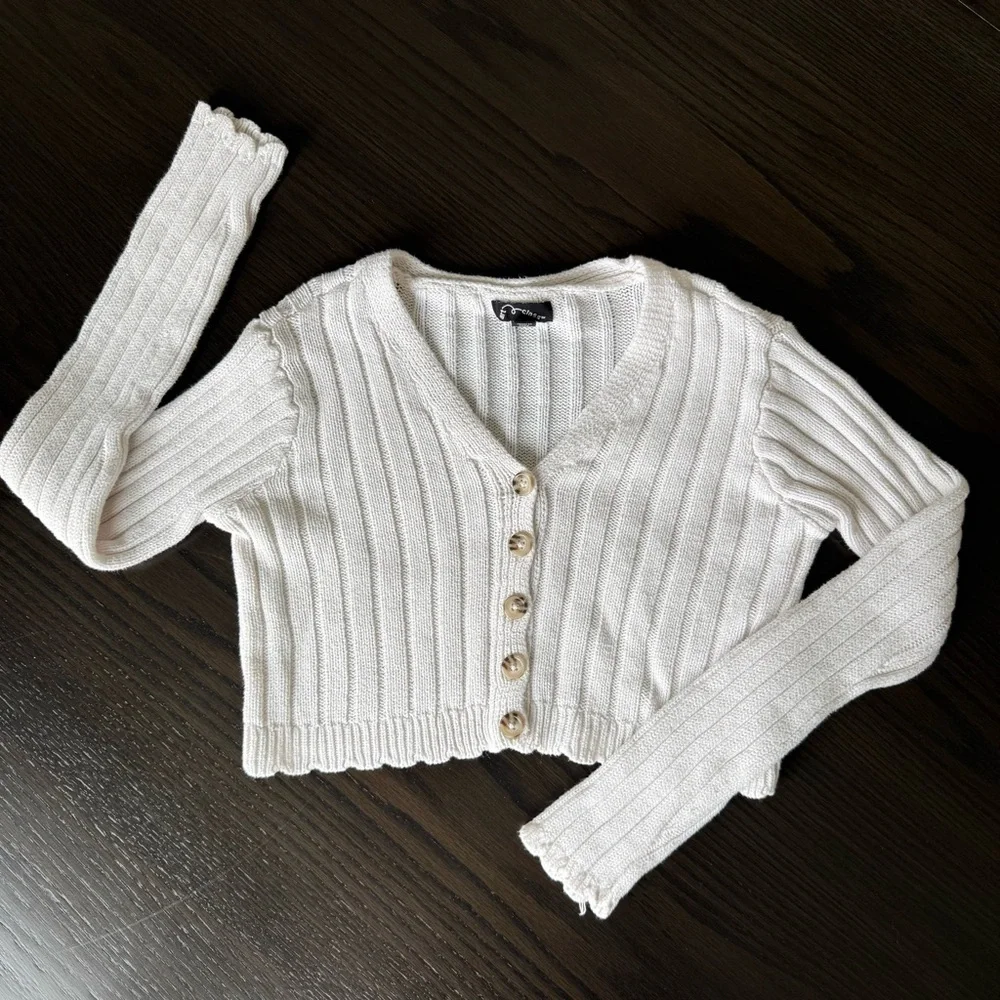 Art Class Cream Ribbed Knit Girls Cardigan Medium (8)